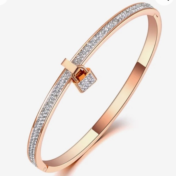 Jewelry - Rose Gold Filled Cubic Zirconia Lock Bracelet